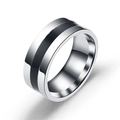 Men's fashion silver titanium steel ring with a distinctive black oil-drop center band - Size 6 / Single Groove Oil Drip (A481--DC-32)