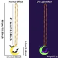 Luminous Halloween bat and moon felt pendant necklace with golden bead chain details - Moon Bat Style