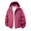 Veste outdoor rouge baie à capuche imperméable en tissu coupe-vent avec poches zippées - S / Rouge Fraise