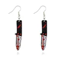 Detail shot of acrylic blood-stained knife earrings with sharp dagger drop design - Dagger