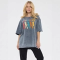 Oversized βαμβακερό t-shirt με acid wash και ρετρό σχέδιο DISCO με σιλουέτες χορευτών - M / Ξεπλυμένο Μαύρο
