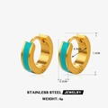 18K gold plated stainless steel hoop earrings with teal enamel finish and dimensions - Cyan