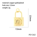 Detailed view of a gold-plated copper heart padlock pendant with religious figure engraving - P01262-Religious Figure Padlock