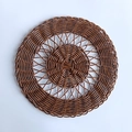 Handwoven round straw wall decor in deep brown rattan for bohemian bedroom styling - E19 Dark Brown Round Style (30cm)