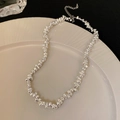 Elegant silver irregular crushed metal bead necklace on white ceramic tray - Silver Irregular Crushed Silver Necklace (14#)