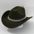 Dark green western cowboy hat featuring a sparkling silver rhinestone headband for parties - Army Green