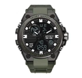 Digital sport watch with army green strap and dual analog-digital display for men - 1706 Green