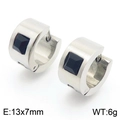 Minimalist silver stainless steel hoop earrings with black zircon stones 13x7mm for women - Silver With Black Zirconia(KE118323-TGD)