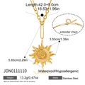 Detailed size chart for sun pendant necklace showing 42+5cm chain and 5.8x3.5cm dimensions - Sun Pendant Necklace (JDN0111110)