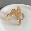 Bracelet manchette étoile de mer dorée avec texture grainée et design ouvert ajustable - Grande Étoile de Mer Texture Granuleuse (17#) / Doré