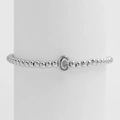 Minimalist silver beaded stretch bracelet with a metallic letter C charm for women - Silver C