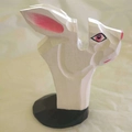 Handcrafted white wooden rabbit glasses holder with pink ears and black base - White Rabbit