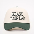 Retro two-tone baseball cap in beige and dark green with Go Ask Your Dad embroidery - Cream/Dark Green