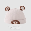 Beige corduroy beanie for kids with cute bear ears and embroidery details - 50-52cm / Beige