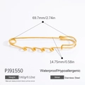 18K gold plated stainless steel safety pin brooch with measurements and weight - Gold 4-Hole Safety Pin (PJ91550)