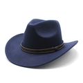 Chapeau de cowboy western classique en feutre bleu foncé avec ceinture marron décorative - M (56-58cm) / Bleu Marine