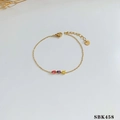 Gold stainless steel bracelet featuring three colorful pear-cut zircon gemstones - Gold Multi-Color Rhinestone Style (SBK458)