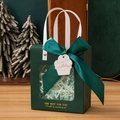 Dark green gift bag with transparent window, satin bow and Happy Birthday cupcake tag - Dark Green + Birthday Tag + Raffia
