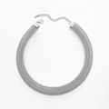 Detailed top view of silver mesh collar necklace with lobster clasp and extender chain - Choker Necklace / 12mm / Steel