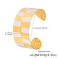 Detail of gold and white checkered stainless steel bangle showing precise engraved textures - Gold White Checkerboard Geometric Style / Gold and Silver Wide Cuff Bracelet (Z445)