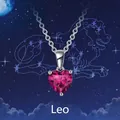 S925 sterling silver Leo necklace featuring a heart-shaped pink ruby gemstone - July: Ruby / Leo