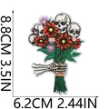 Detailed size view of skull and floral bouquet embroidery patch measuring 8.8x6.2 cm - No.5 Skull Flower Bouquet