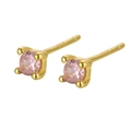 Minimalist S925 sterling silver stud earrings with pink zircon in gold plating - Pink Zirconia (October)
