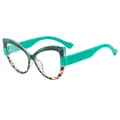 TR90 cat eye glasses frames with green marble and leopard print patterns for women - Green Top Leopard Bottom Green Legs