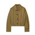 Women's cropped khaki utility jacket with large black buttons and shoulder epaulettes - XS / Khaki