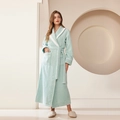 Thick mint green pineapple fleece couple bathrobe with contrast white lapel and pockets - Bean Green (Female)