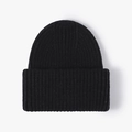 Classic black thick knit beanie with double folded cuff in warm ribbed texture - Black (22B323)