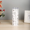 Detail of 20oz white insulated travel mug with cute cartoon dog paws and bone patterns - Dog Paw and Bones