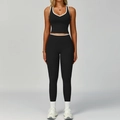 Set sportivo da donna in due pezzi nero con profili bianchi a contrasto e leggings - Taglia S / Top E Pantaloni / Nero Premium (Top+Leggings)