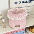 Quilted pink fabric storage basket with heart embossing and delicate lace trim - Light Pink Heart Cartoon
