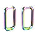Rainbow plated stainless steel U-shaped hoop earrings with minimalist rectangular design - Colorful