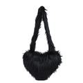 Faux fox fur black heart-shaped handbag with long shoulder straps for women - Black Long Fur