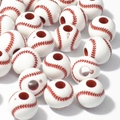 Gros plan de perles de baseball en acrylique avec coutures rouges pour bijoux DIY - Style Baseball (12mm-Blanc avec lignes rouges) / 50 Pcs/Paquet