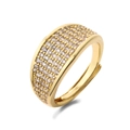 Detailed close-up of 18K gold plated wide band ring with micro-pave white zircon stones - Adjustable Open / Gold Pave Rectangle