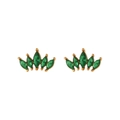 Gold finish stud earrings with five-petal green zircon gems in a fan-shaped design - Mini Crown Fan Shaped Micro-inlaid Zirconia Stud Earrings - Green