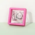 Silver hoop earrings displayed in a pink 3D floating frame jewelry packaging box - 7x7x2cm / Rose Red