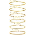 Set of 6 gold titanium steel bracelets including paperclip and snake chain styles - Gold Figaro Paperclip Cuban 6-Piece Set