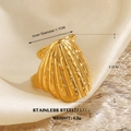 Golden shell-shaped stainless steel ring with radial texture and subtle dot detailing - Semicircle Shell Texture Style (944)