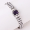 Luxuriöses Silberarmband mit großem violettem Edelstein und klaren Zirkonia-Reihen - Violetter Zirkonia
