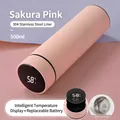500ml pink smart stainless steel vacuum flask with LED temperature display and tea infuser - Replaceable Battery Smart Series / Matte Pink