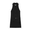 Classic black sleeveless blazer mini dress with double-breasted buttons and matching belt - XS / Black