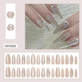 Almond shaped press-on nails with pearl beige cat eye finish and 3D butterfly charms - MY068 Butterfly Cat Eye