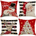 Set of 4 Christmas throw pillow covers with reindeer, snowman and Santa Claus patterns - Red Black Plaid Golden Elements Set