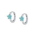 Polished S925 silver hoop earrings featuring blue turquoise floral design accents - Turquoise Silver