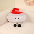 Plush curling stone toy with red handle and cute embroidery on a soft sofa - Red