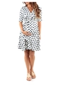 Detail of V-neck maternity dress with classic polka dot pattern and waist tie design - S / White with Black Polka Dots